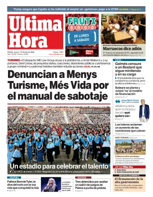 Portada de Ultima Hora, 10 de julio de 2026