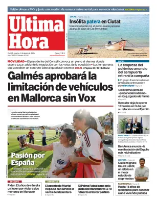Portada de Ultima Hora, 2 de junio de 2026