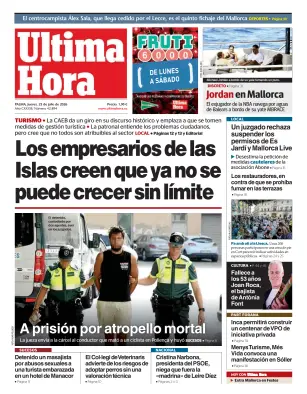 Portada de Ultima Hora, 23 de julio de 2026