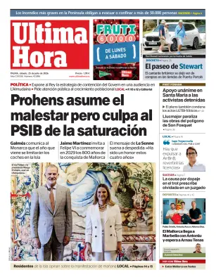 Portada de Ultima Hora, 25 de julio de 2026