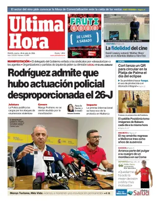 Portada de Ultima Hora, 28 de julio de 2026