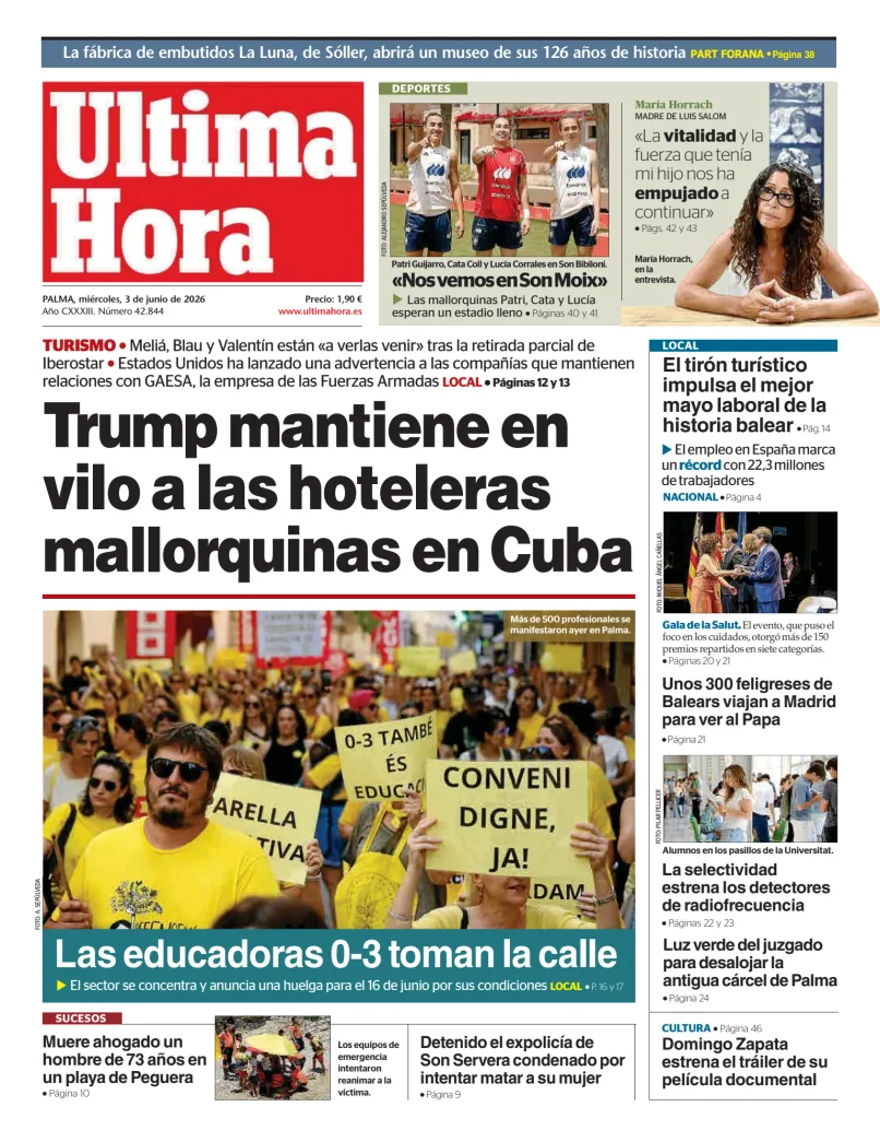 Portada de Ultima Hora, 3 de junio de 2026