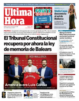 Portada de Ultima Hora, 8 de julio de 2026