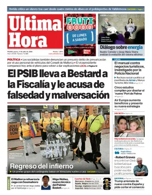 Portada de Ultima Hora, 9 de julio de 2026